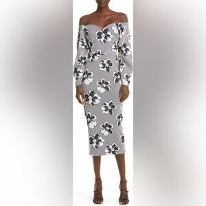 NWOT Chiara Boni | Ventura Floral Long Sleeve Off the Shoulder Midi Dress L